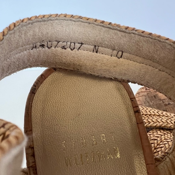 Stuart Weitzman Beige Raffia Cork Wedge Sandals, Size 10 - Picture 9 of 13